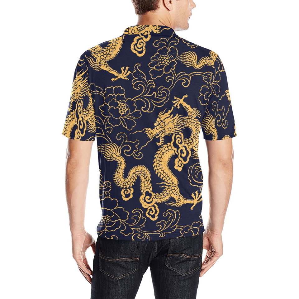 Gold dragon pattern Men's All Over Print Polo Shirt