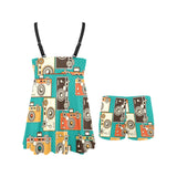 Camera Pattern Print Design 03 Chest Sexy Pleated Two Piece Swim Dress