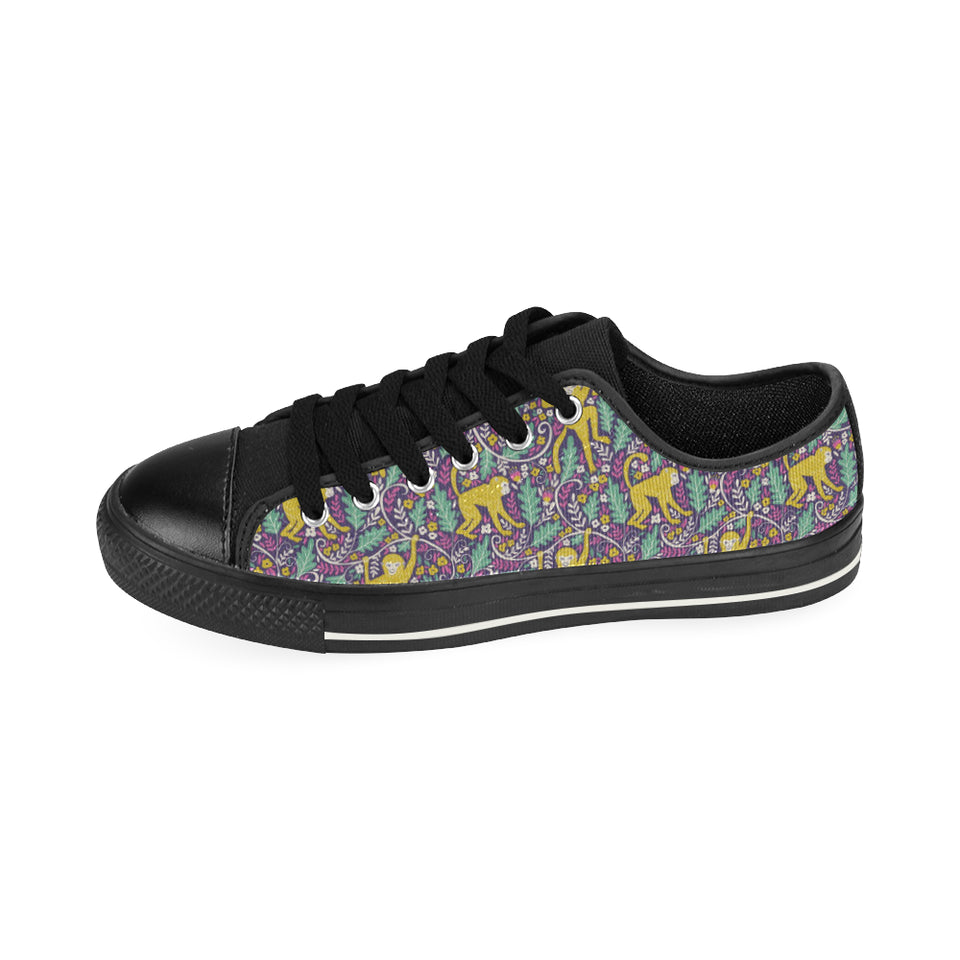 Cute yellow monkey leaves pattern Men's Low Top Canvas Shoes Black