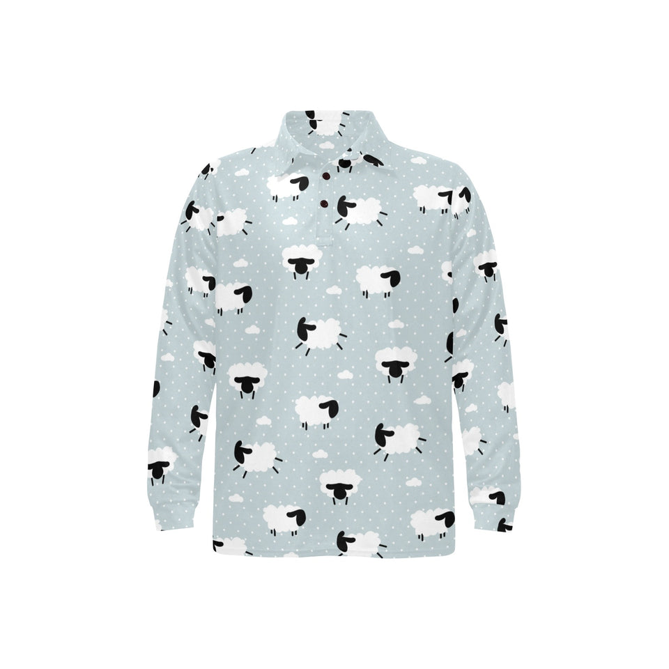 Sheep polka dot cloud pattern Men's Long Sleeve Polo Shirt