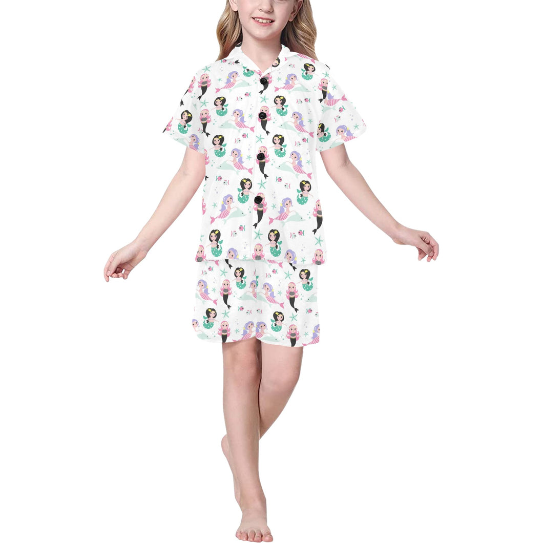 cute mermaid dolphin fish starfish pattern Kids' Boys' Girls' V-Neck Short Pajama Set