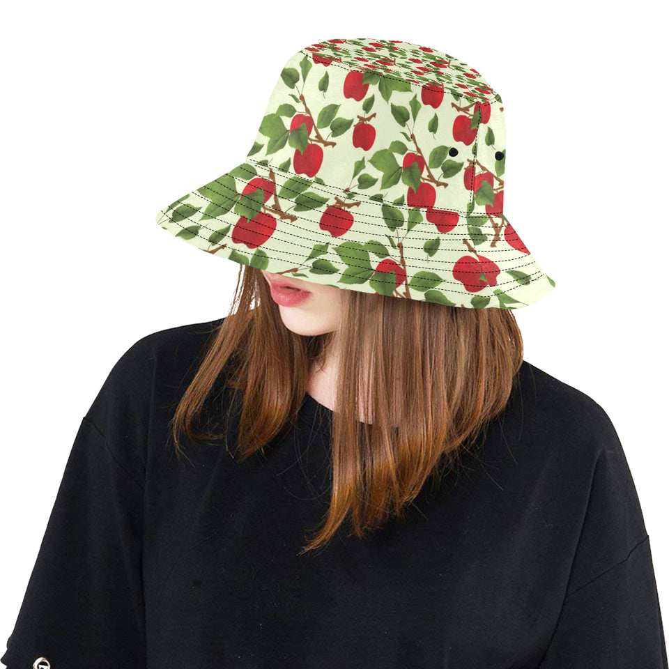 Red apples leaves pattern Unisex Bucket Hat
