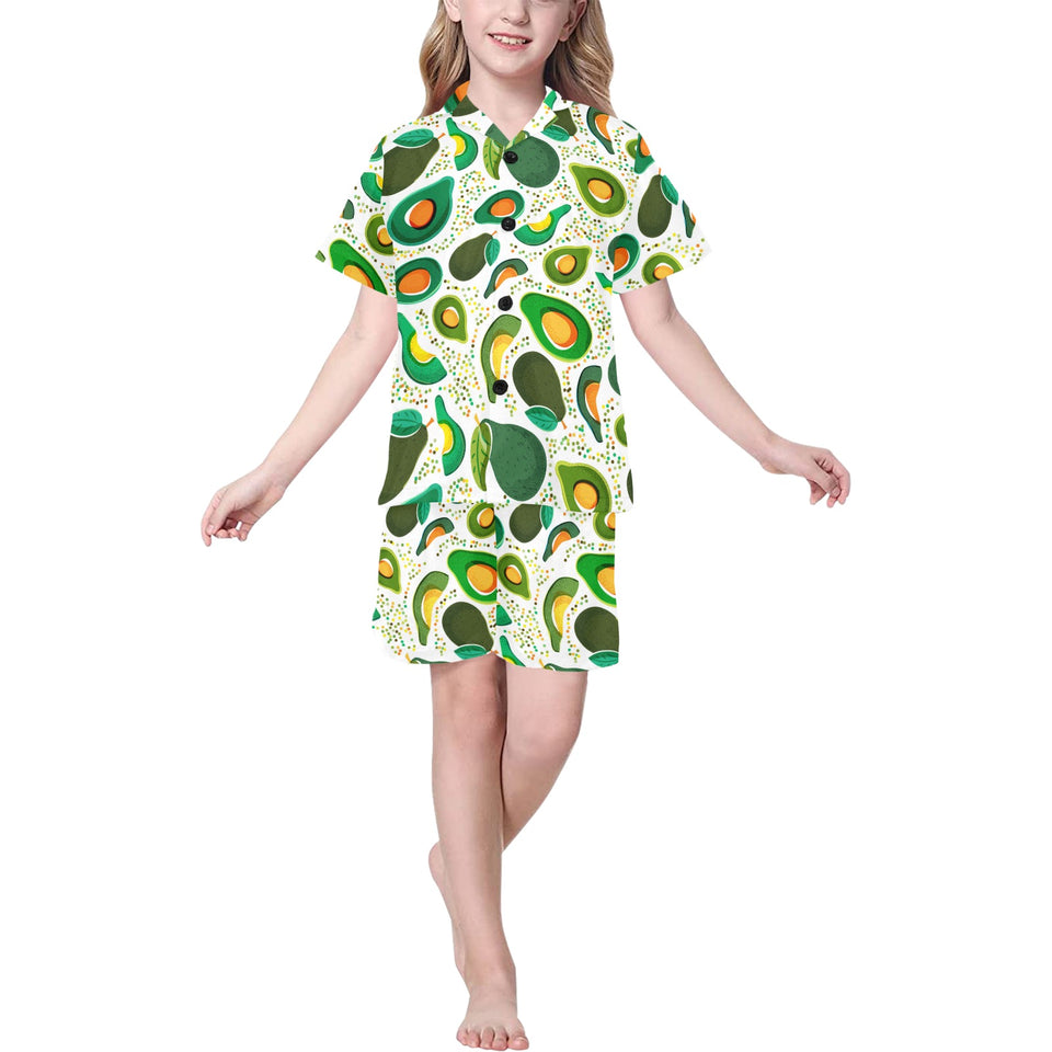 Avocado design pattern Kids' Boys' Girls' V-Neck Short Pajama Set