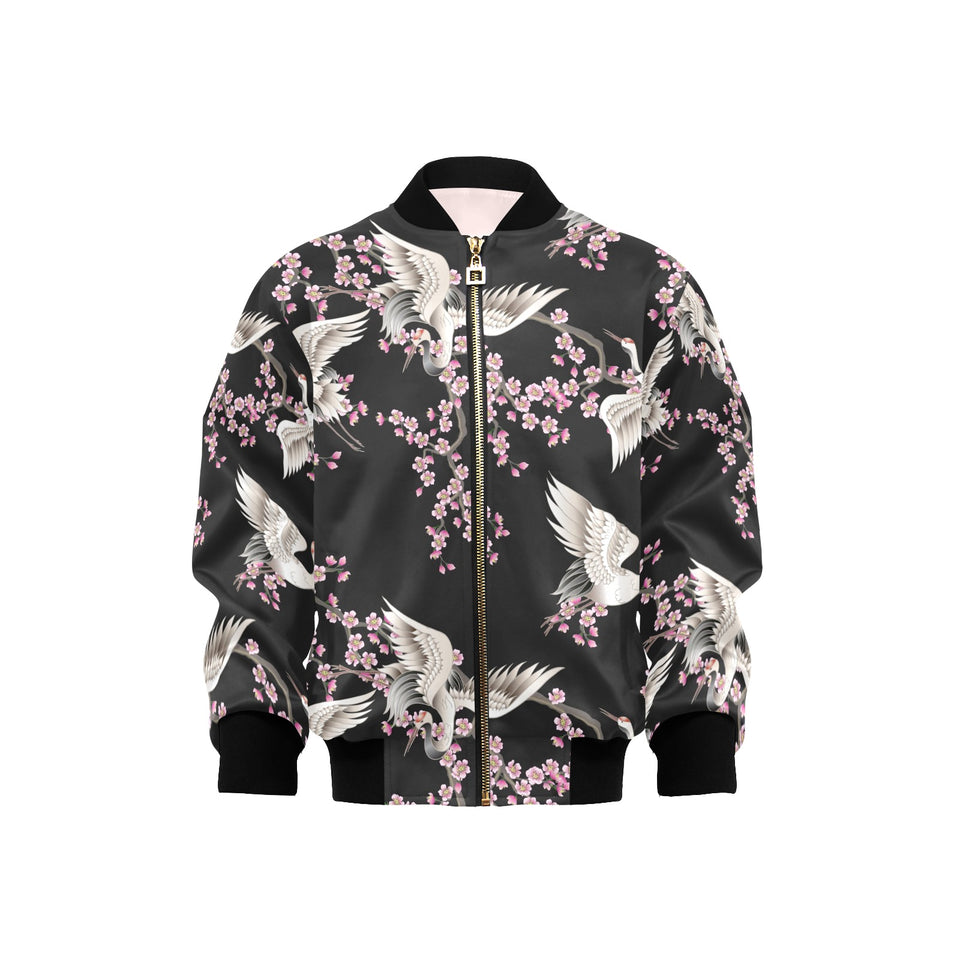 Japanese crane pink sakura pattern Kids' Boys' Girls' Bomber Jacket