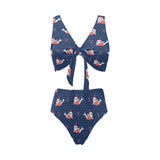 Cute sea lion seal christmas hat candy cane heart Chest Bowknot High Waisted Bikini Swimsuit
