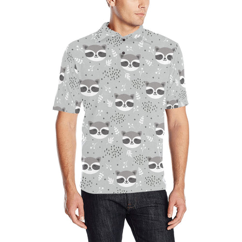 Cute raccoons leaves dot Men's All Over Print Polo Shirt