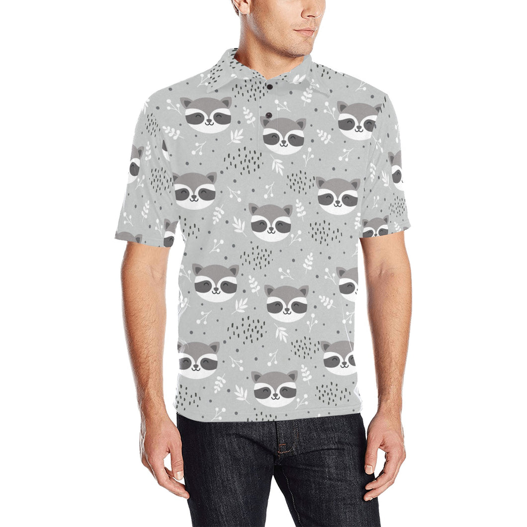 Cute raccoons leaves dot Men's All Over Print Polo Shirt