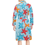 Blue red orange starfish pattern Men's Long Sleeve Belted Night Robe