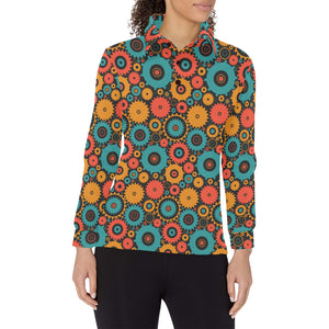 Gear Pattern Print Design 01 Women's Long Sleeve Polo Shirt