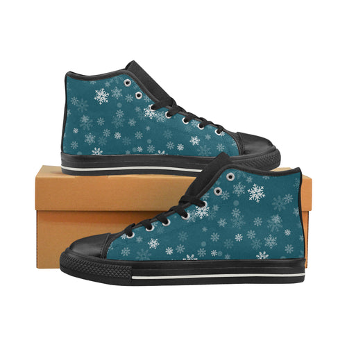 Snowflake pattern dark background Women's High Top Canvas Shoes Black