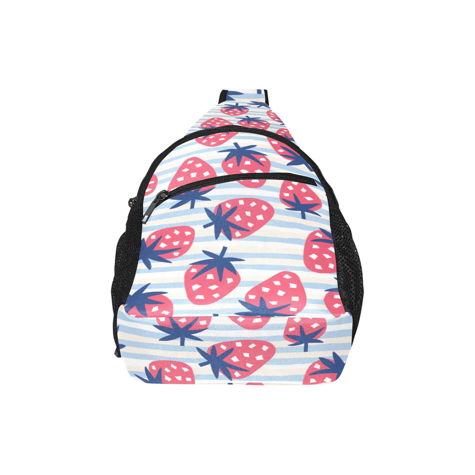 Strawberry pattern blue lines background All Over Print Chest Bag