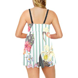 Colorful orchid flower pattern Chest Sexy Pleated Two Piece Swim Dress