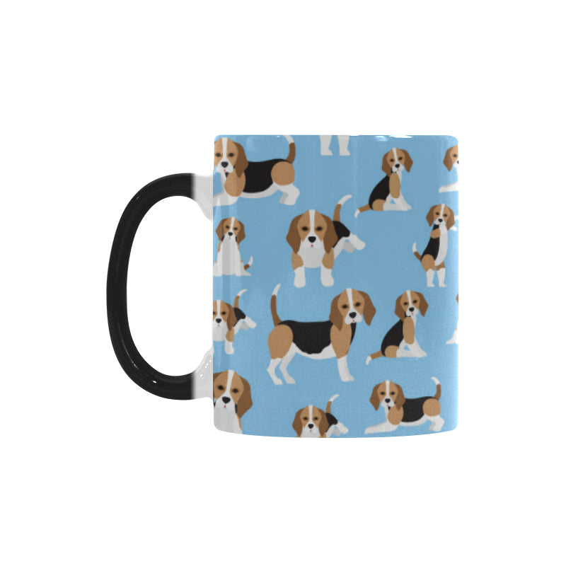 Beagle dog blue background pattern Morphing Mug Heat Changing Mug
