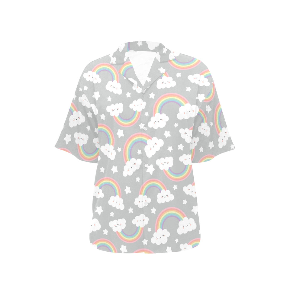 Cute rainbow clound star pattern Women's All Over Print Hawaiian Shirt