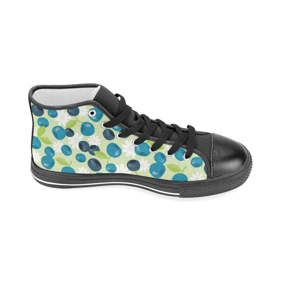 blueberry flower pattern Men's High Top Canvas Shoes Black