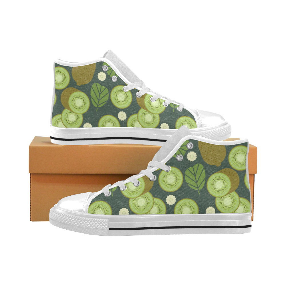 Whole sliced kiwi leave and flower Men's High Top Canvas Shoes White