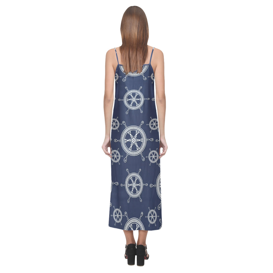 nautical steering wheel design pattern V-Neck Open Fork Long Dress