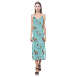 Dachshund decorative background V-Neck Open Fork Long Dress