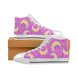 Moon pink rose background Women's High Top Canvas Shoes White