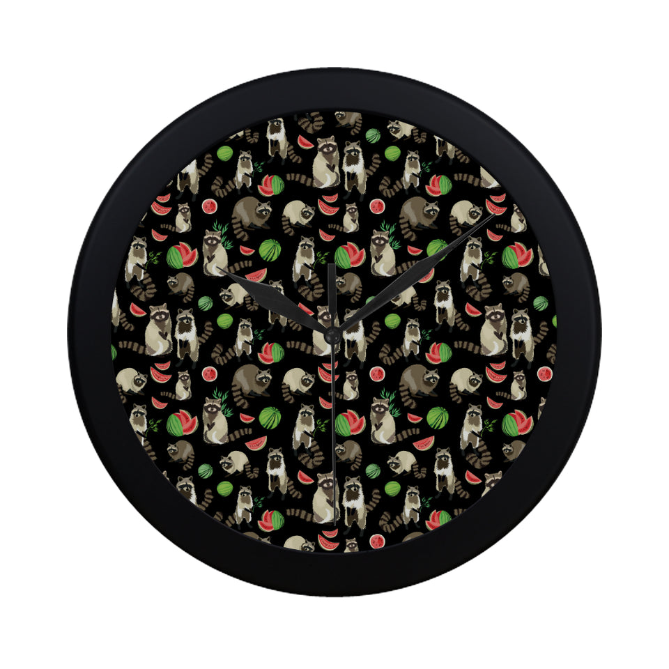 Raccoon watermelon pattern Elegant Black Wall Clock
