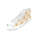 Cute brown pomeranian puppy on blue Women's High Top Canvas Shoes White