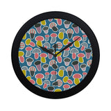 Colorful mushroom design pattern Elegant Black Wall Clock
