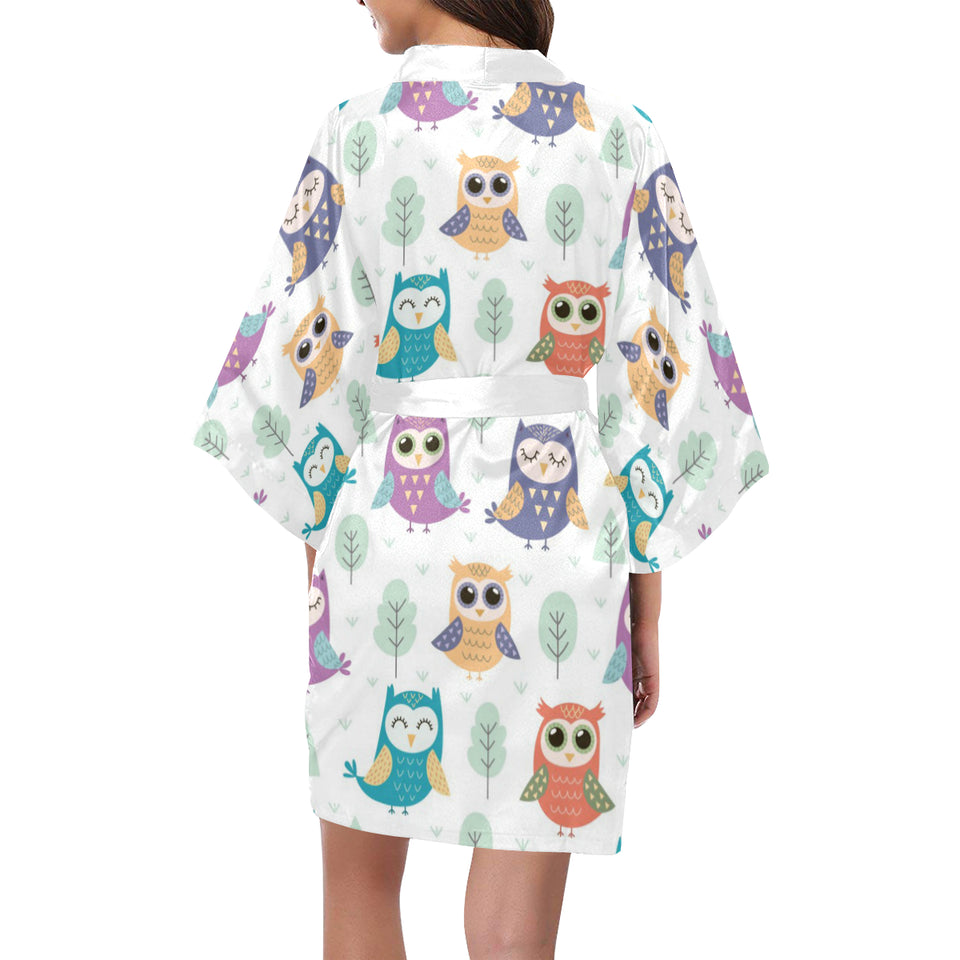 Cute owl pattern Women's Short Kimono Robe