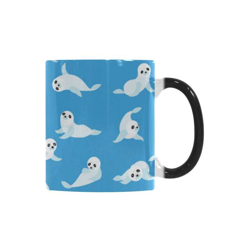 Cute sea lion seal pattern background Morphing Mug Heat Changing Mug