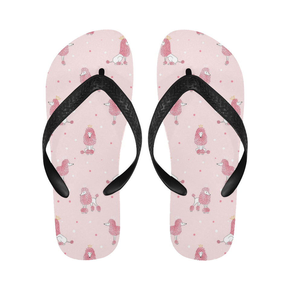 Poodle dog pink color theme Unisex Flip Flops