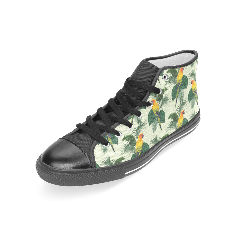 Beautiful parrot palm leaves pattern Women's High Top Canvas Shoes Black