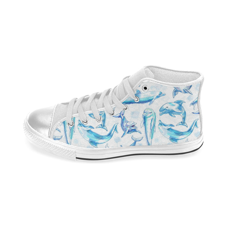 Watercolor dolphin pattern Women's High Top Canvas Shoes White