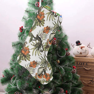 Monkey red hibiscus flower palm leaves floral patt Christmas Stocking