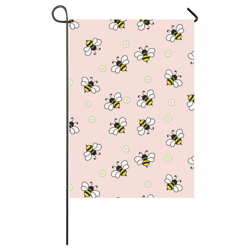 Cute bee flower pattern pink background House Flag Garden Flag