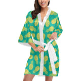Pineapples pattern green background Women's Short Kimono Robe