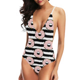 Donuts pink icing striped pattern Women's One-Piece Swimsuit