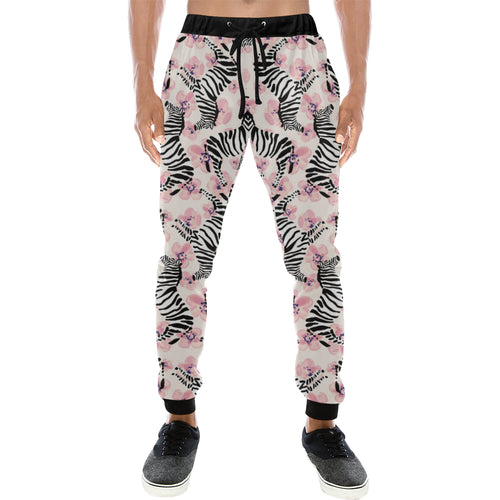 Zebra pink flower background Unisex Casual Sweatpants