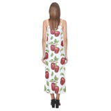 Red apples pattern V-Neck Open Fork Long Dress