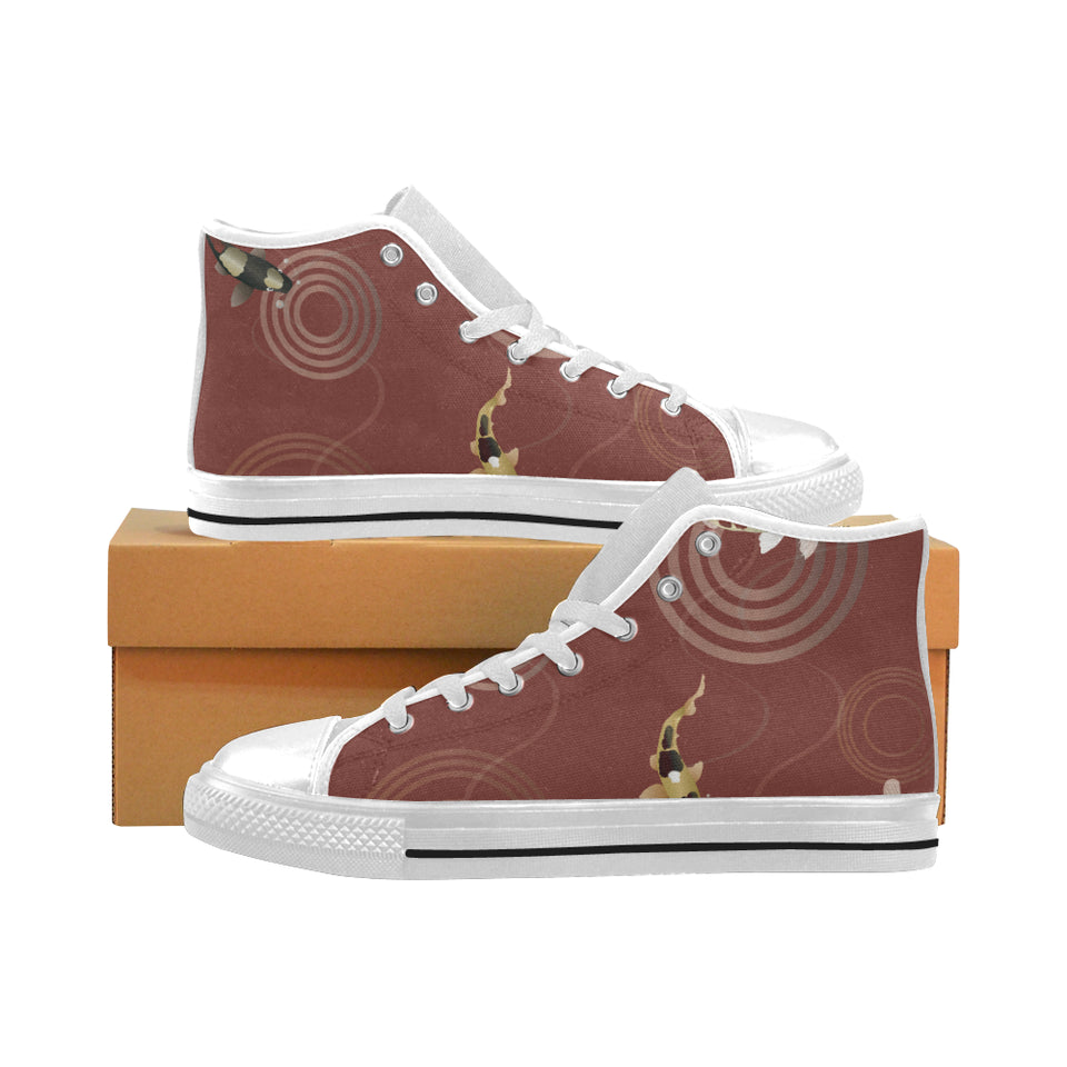 Fancy Carp red background Men's High Top Canvas Shoes White