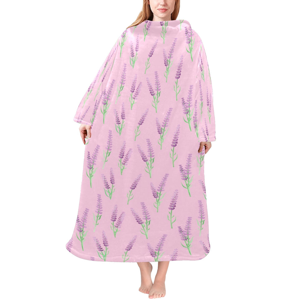 Lavender pattern pink background Blanket Robe with Sleeves