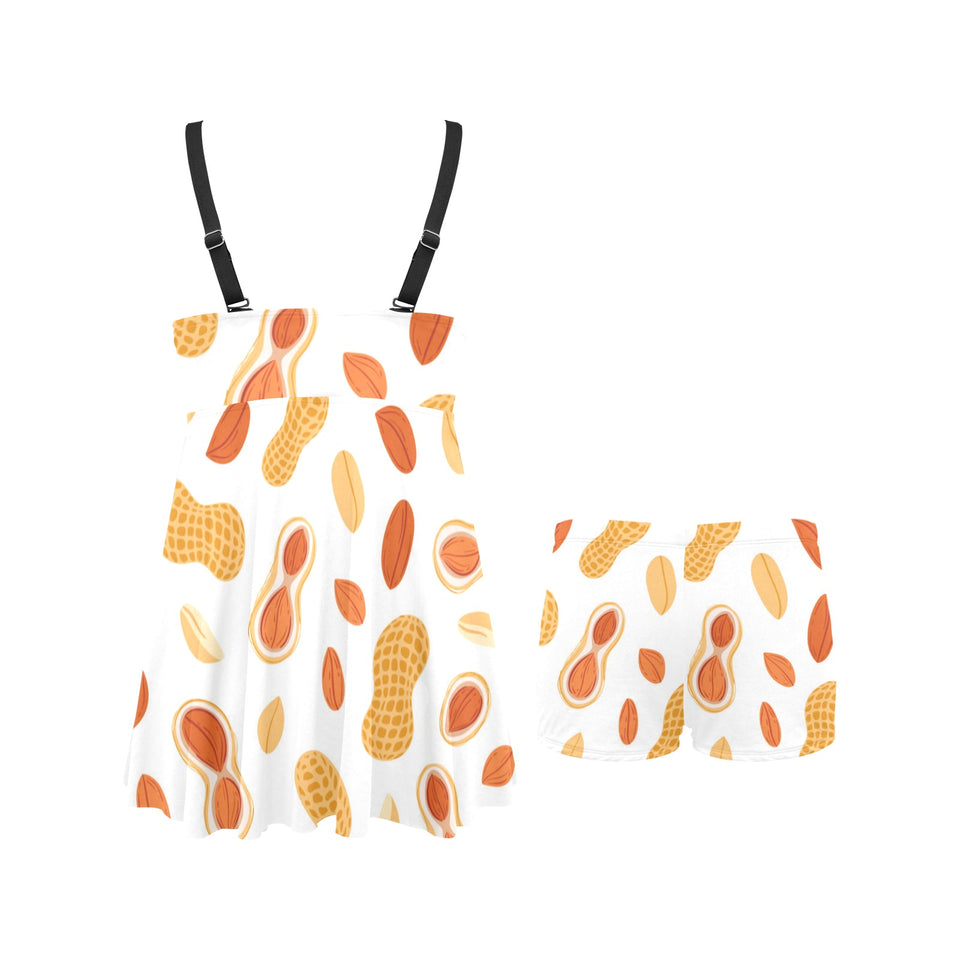 peanuts pattern Chest Sexy Pleated Two Piece Swim Dress