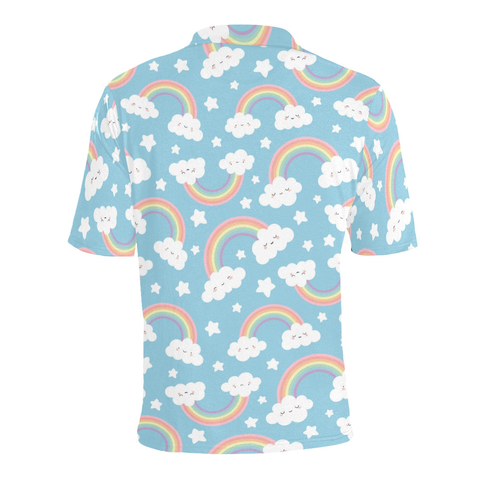 Cute rainbow clound star pattern blue background Men's All Over Print Polo Shirt