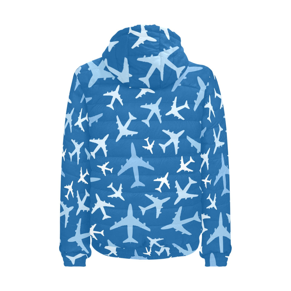 Airplane pattern in the sky Men's Padded Hooded Jacket