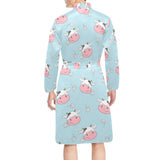 Cute cow flower pattern Men's Long Sleeve Belted Night Robe