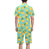 Banana Palm Leaves pattern background Men's V-Neck Short Pajama Set