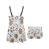 Cute nautical steering wheel anchor pattern Chest Sexy Pleated Two Piece Swim Dress