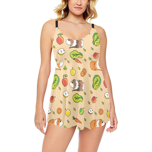 Guinea Pig Pattern Print Design 05 Chest Sexy Pleated Two Piece Swim Dress