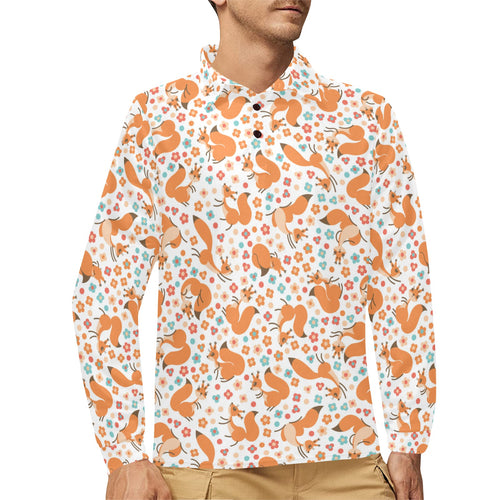 Squirrel Pattern Print Design 05 Men's Long Sleeve Polo Shirt