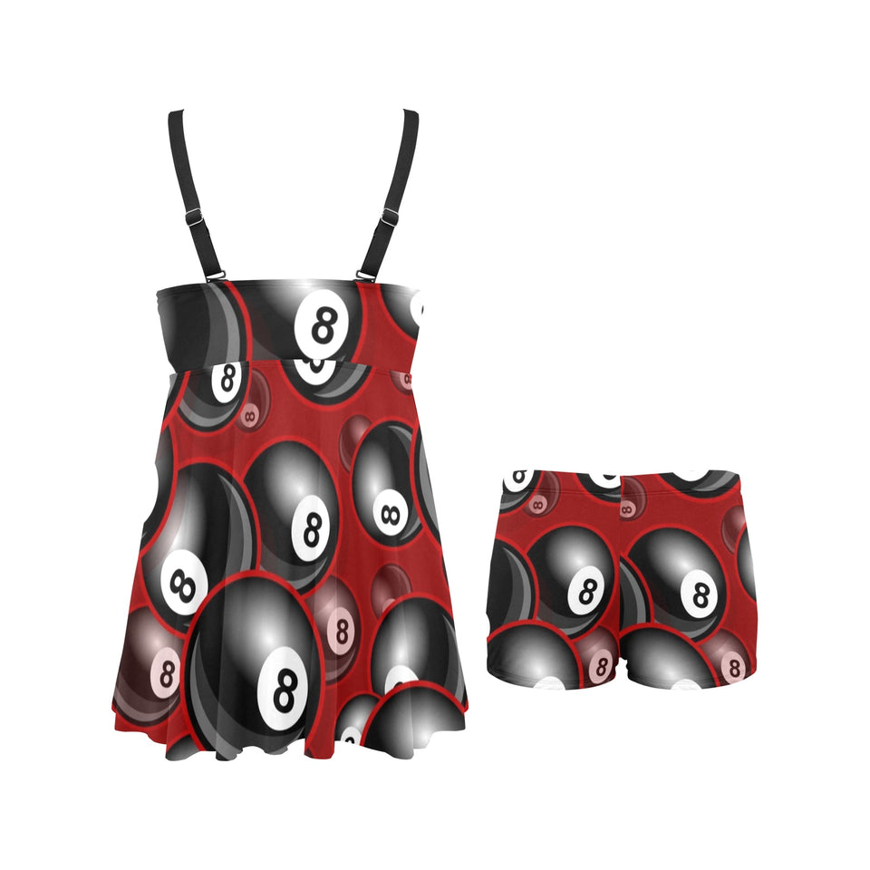 Billiard Ball Pattern Print Design 05 Chest Sexy Pleated Two Piece Swim Dress