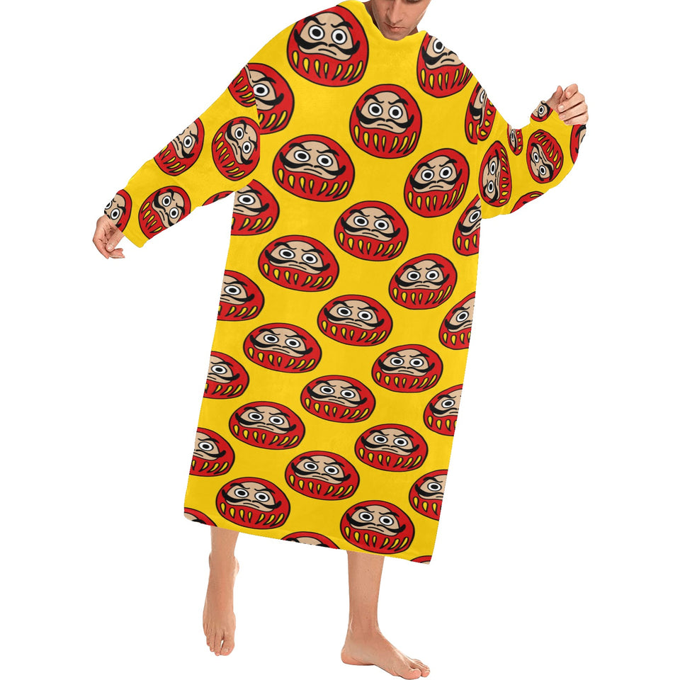 Daruma japanese wooden doll yellow background Blanket Robe with Sleeves