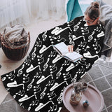 Saxophone music notes treble clef black white them Blanket Robe with Sleeves